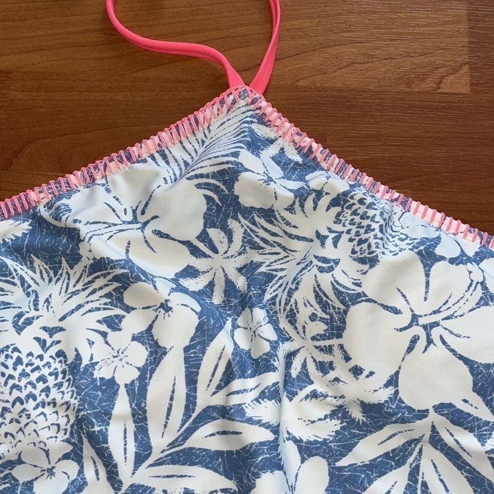 Gossip juniors one piece blue and white tropical print swimsuit with coral trim - Picture 4 of 9
